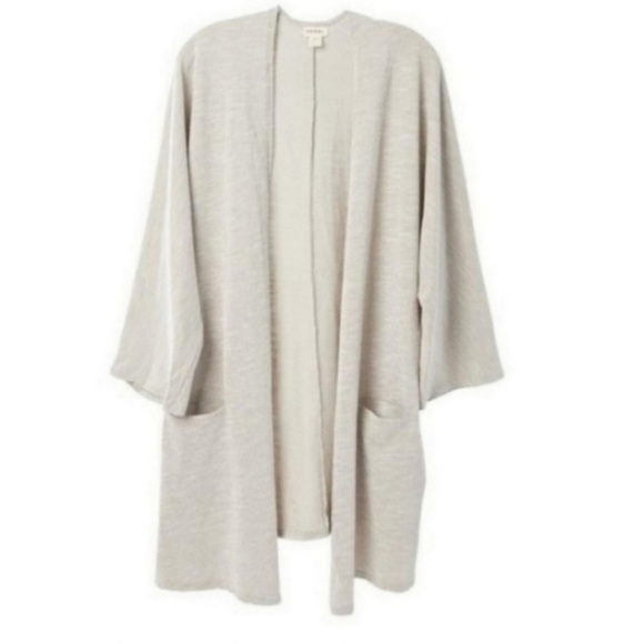 Anthropologie Donni Women’s Relaxed Rib Grey Cream Cardigan Kimono Size OS - Picture 1 of 10